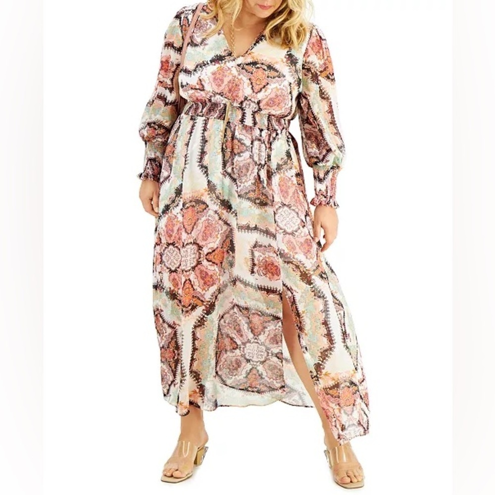 INC International Concepts Smocked Puff Sleeve Maxi Dress Size XL